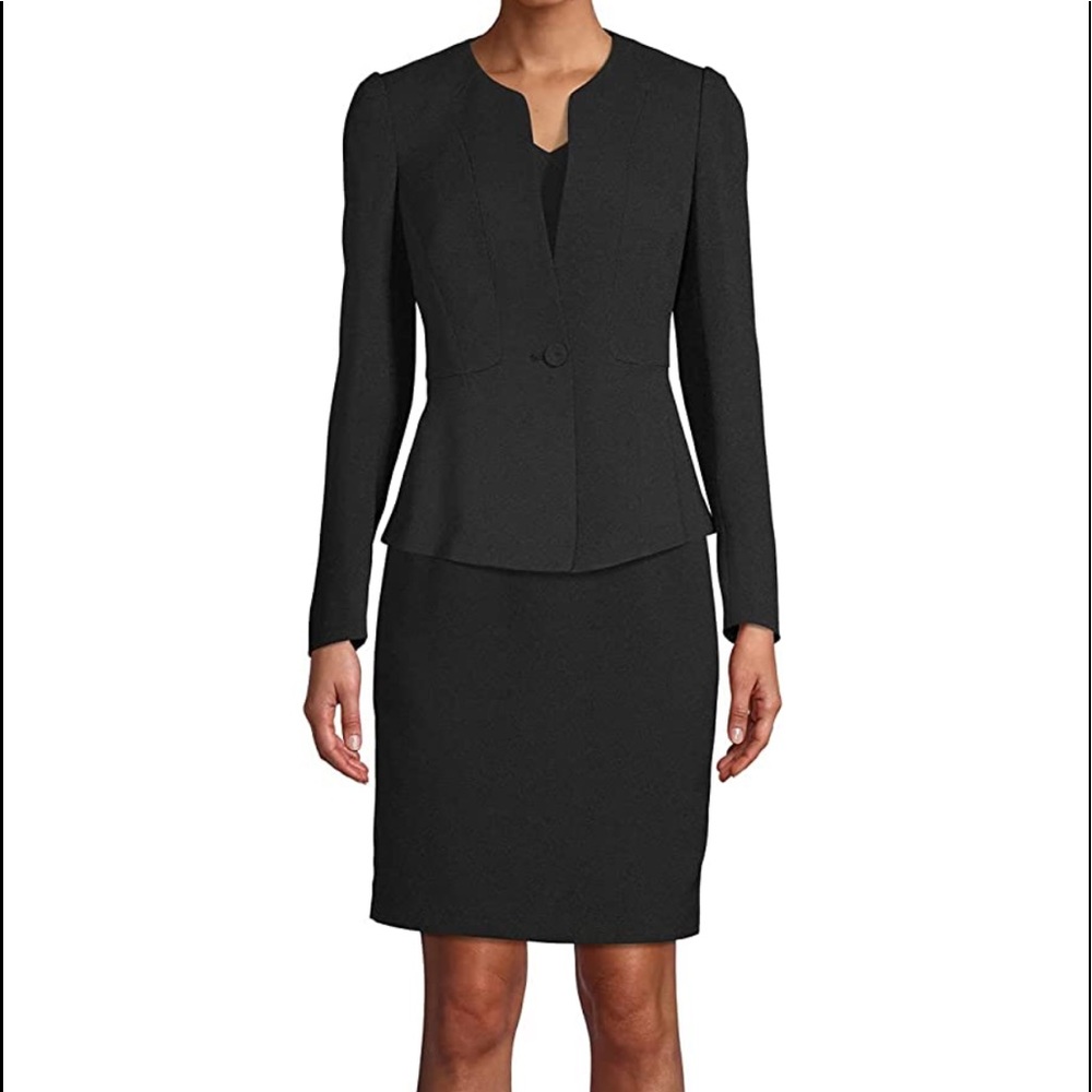 Anne Klein Black Women's Collarless Peplum Jacket